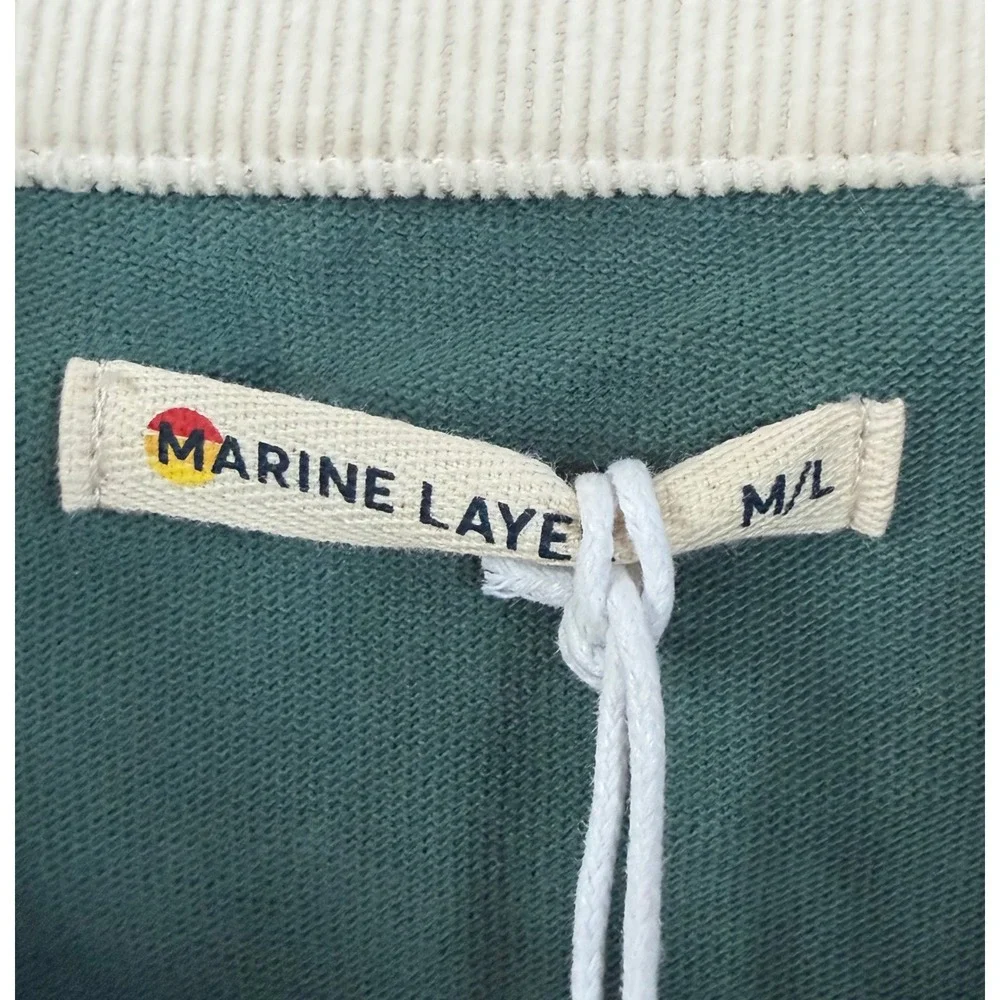 Marine Layer Men M/L Green Colorblock Rugby Shirt Corduroy Collar LongSleeve New